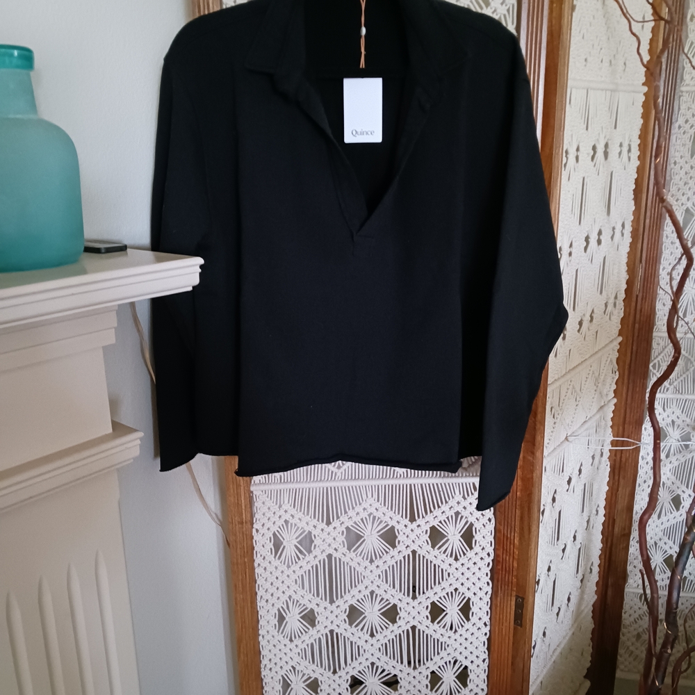 Quince Black V-Neck Cozy Shirt